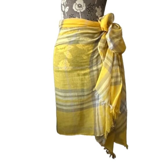 Unknown Brand OS Yellow/Gray/Tan Color Mega Check Soft Woven Wrap/Coverup/Scarf - Picture 4 of 15
